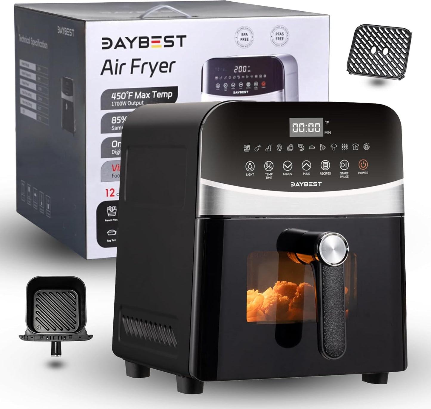 DAYBEST Ceramic Air Fryer: Less Flipping, More Cooking Joy!