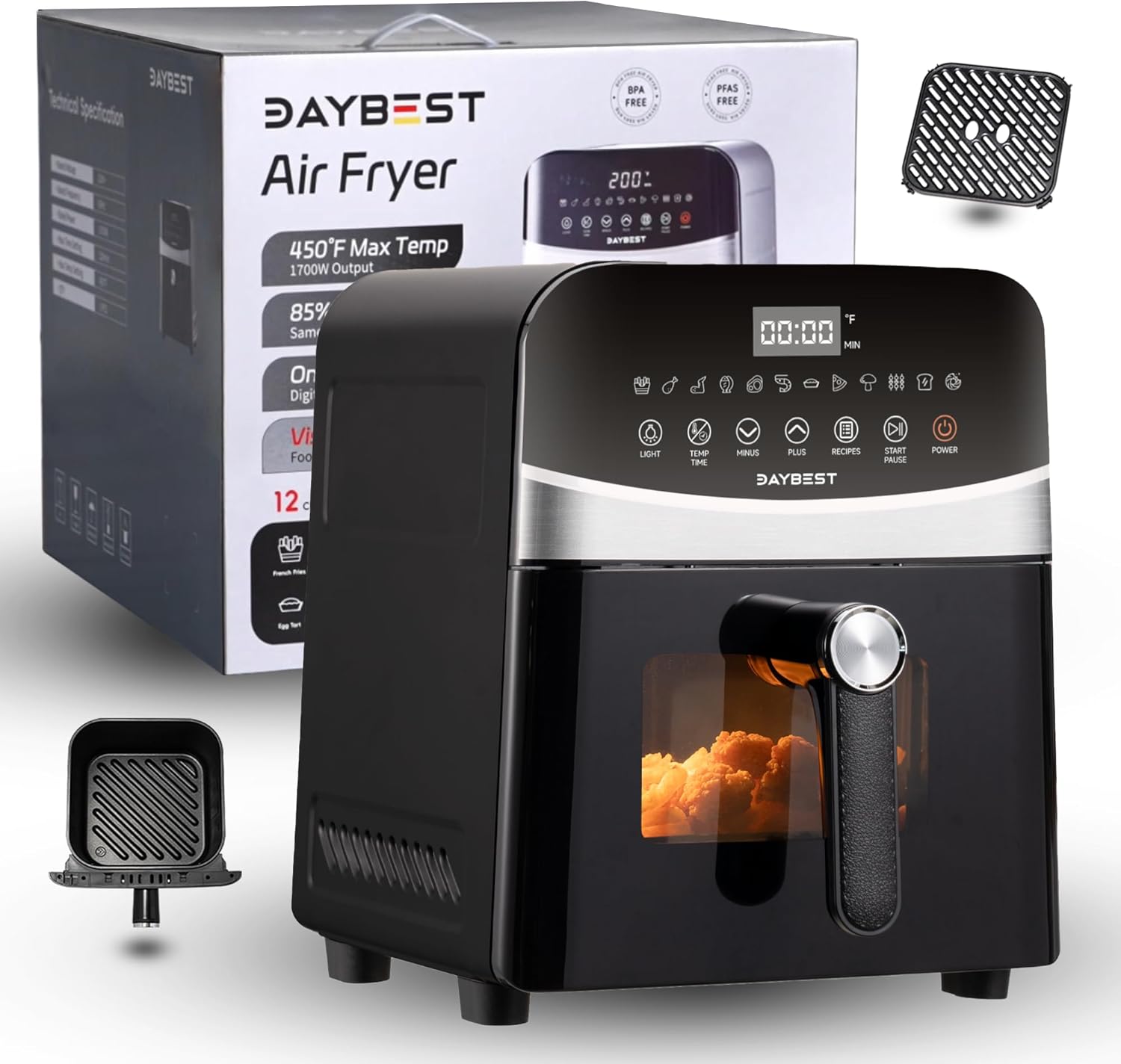DAYBEST Ceramic Air Fryer: Less Flipping, More Cooking Joy!