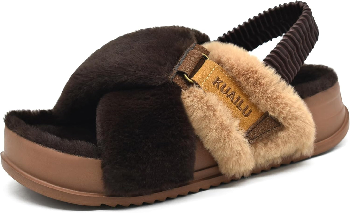 KuaiLu Womens Fuzzy Criss Cross Band Platform Slippers Review
