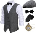 Gatsby Gangster Vest Fedora Hat Suspenders Bow Tie Set - 1920s Look