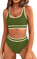 Womens High Waisted Bikini Sets Color Block - Sporty Cheeky Cut