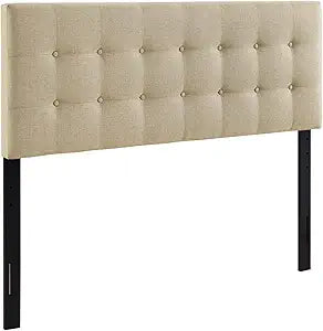 Modway Emily Tufted Button Linen King Headboard in Beige