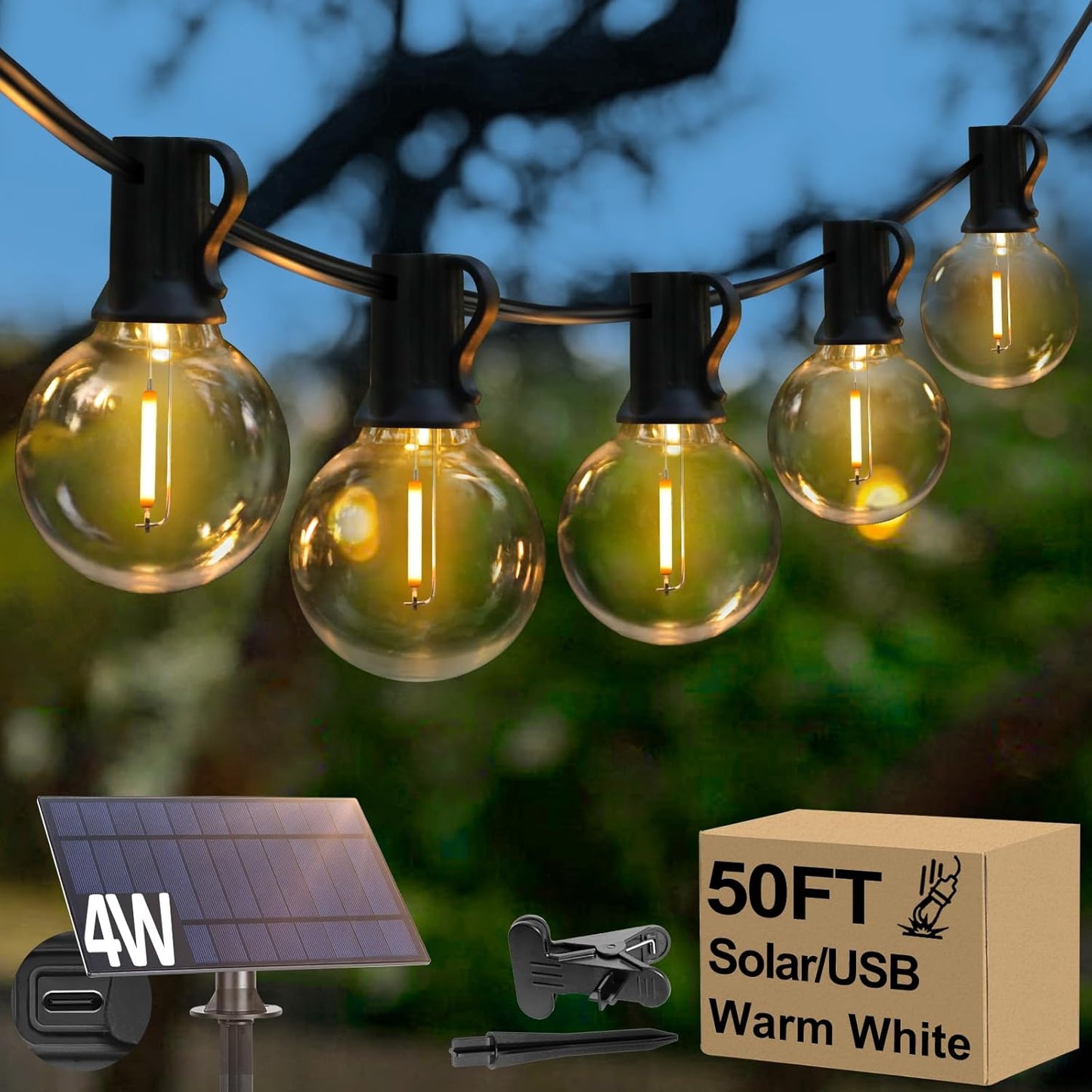 50FT Solar String Lights with Shatterproof Bulbs for Outdoor Use