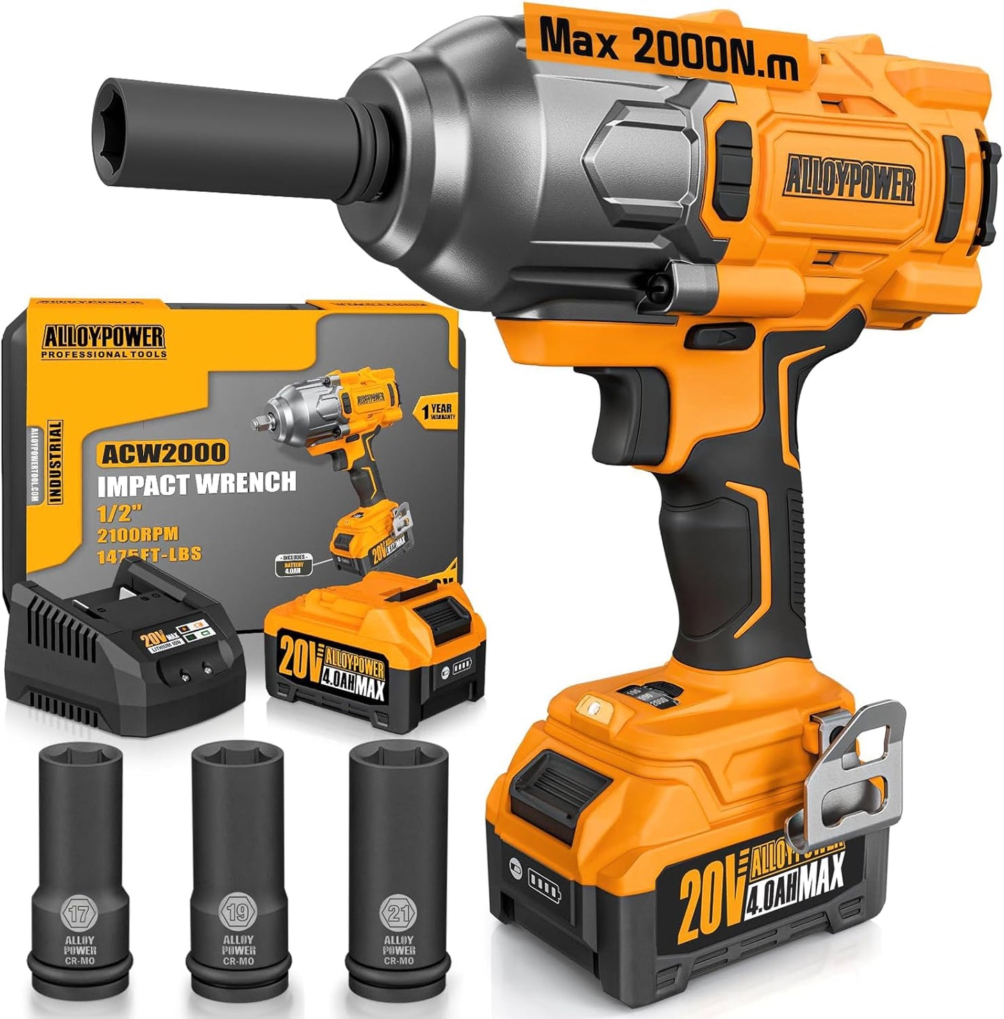 ALLOYPOWER Cordless Brushless Impact Wrench with 1475 ft-lbs Torque