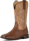 IUV Cowboy Boots For Women Square Toe Mid Calf - Retro Embroidered