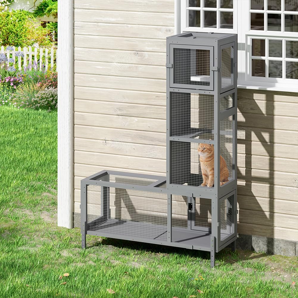 COZIWOW Wooden Cat Play Tunnel with Platforms for Indoor/Outdoor Use