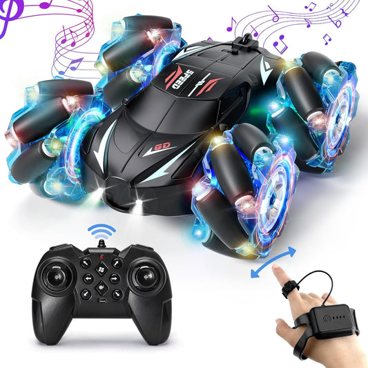 RC Stunt Car: Double-Sided 360 Flips, Gesture Control, Music & Lights!