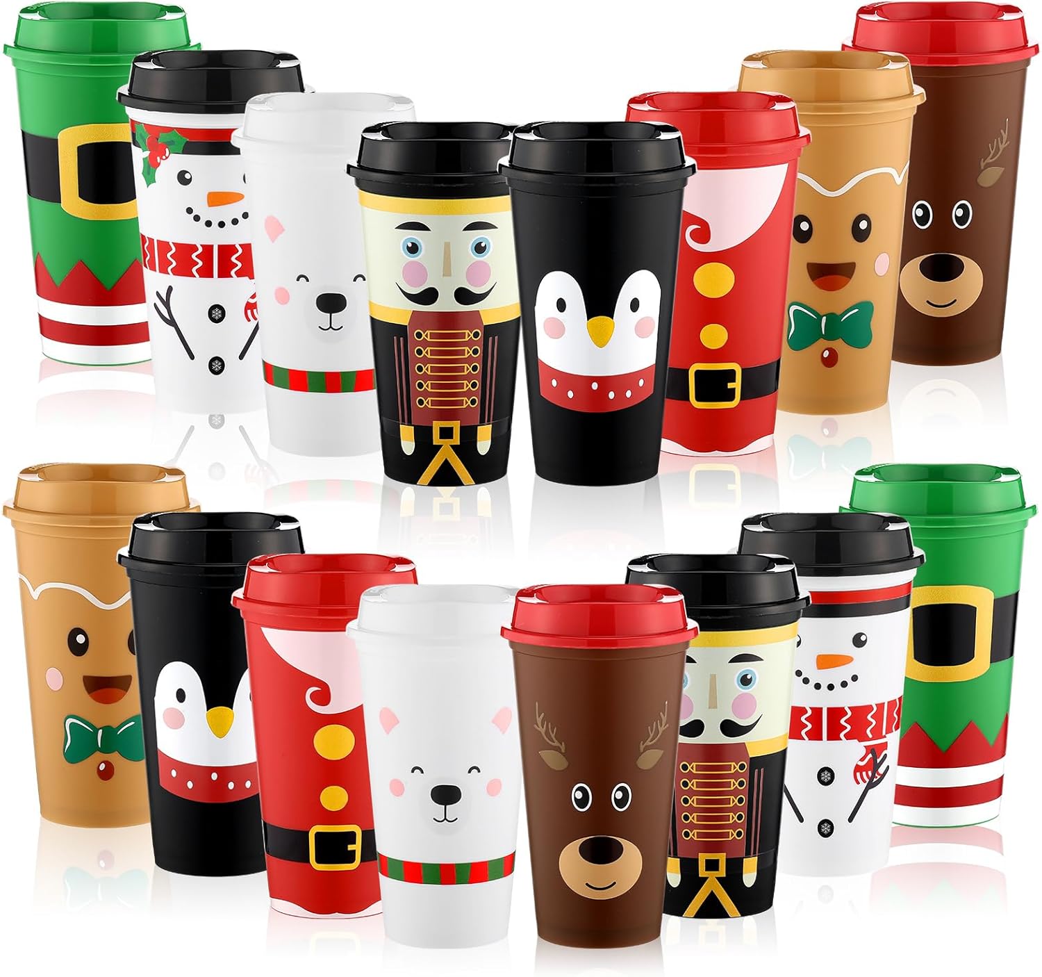 16 Pcs Christmas Reusable Coffee Cups for Festive Gatherings