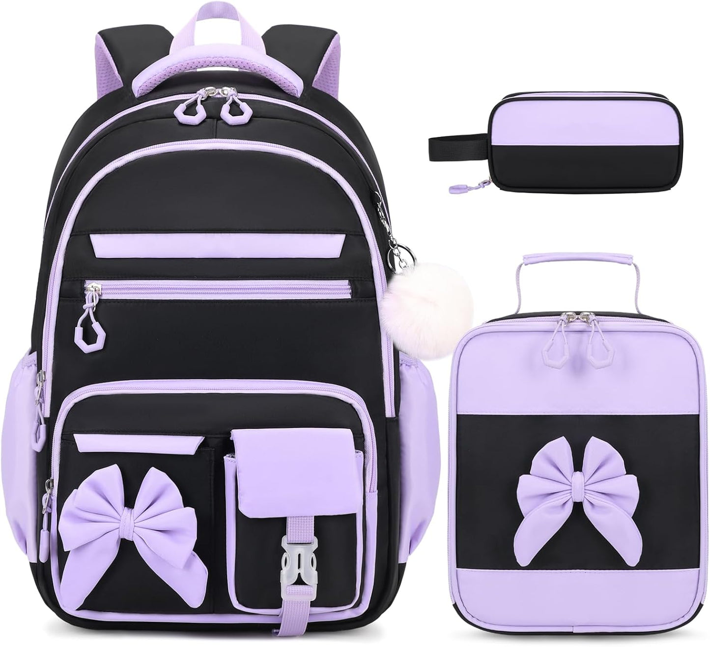 Stylish 3PCS Girls Backpack Set with Lunch Bag and Pencil Case