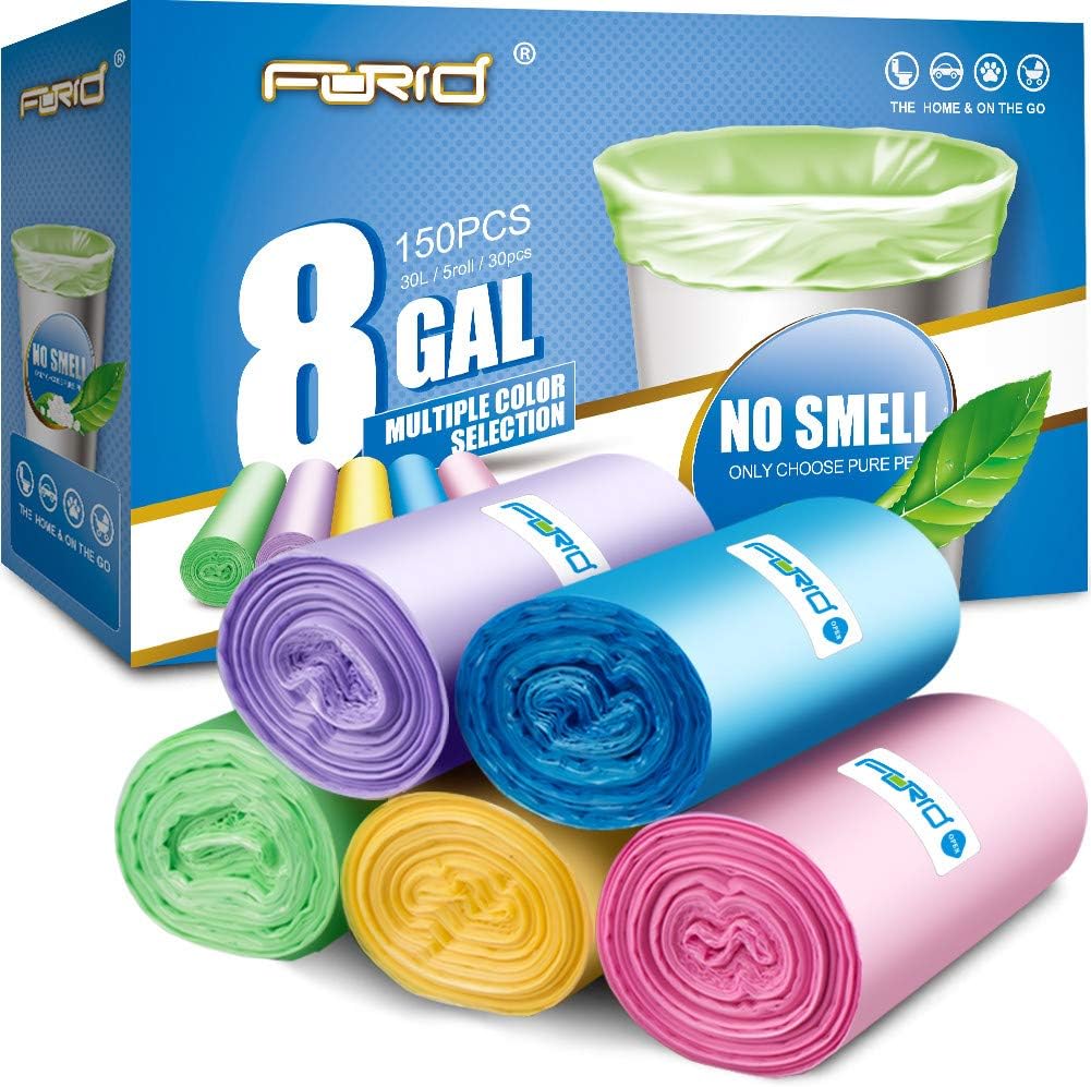 FORID 8 Gallon Colored Trash Bags - Strong & Unscented Waste Liners