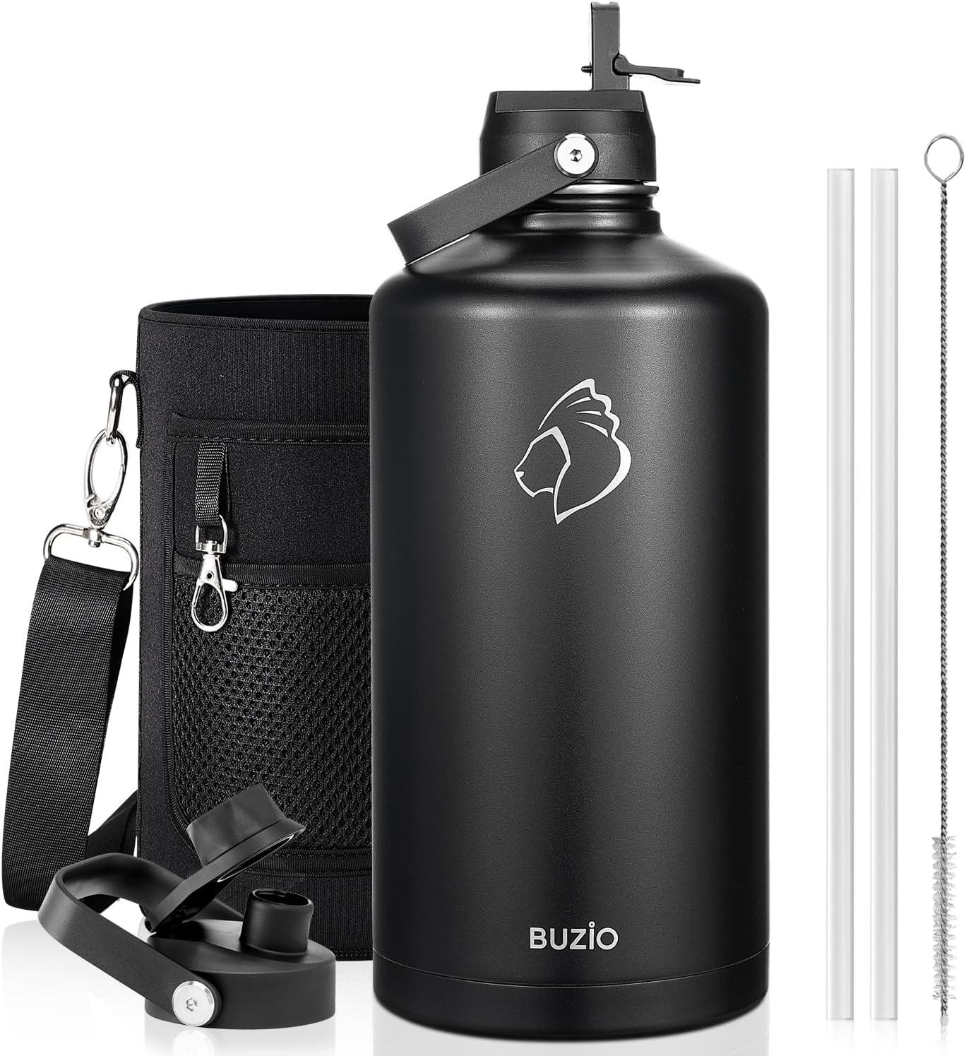 BUZIO 1 Gallon Water Jug with Straw Handle for Hydration