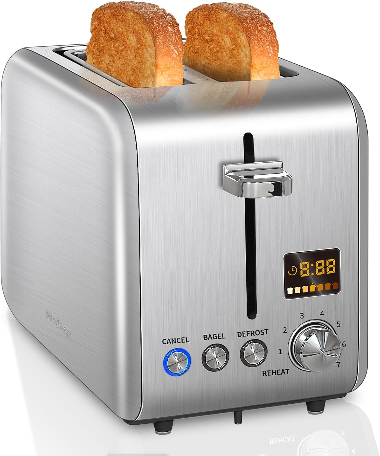 SEEDEEM 2 Slice Toaster with LCD Display and 7 Shade Settings
