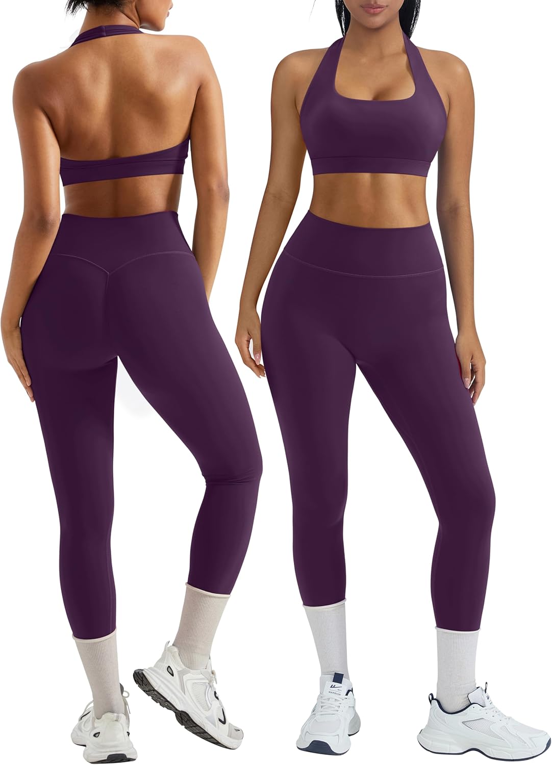 OMKAGI 2 Piece Workout Sets for Women with Halter Bras