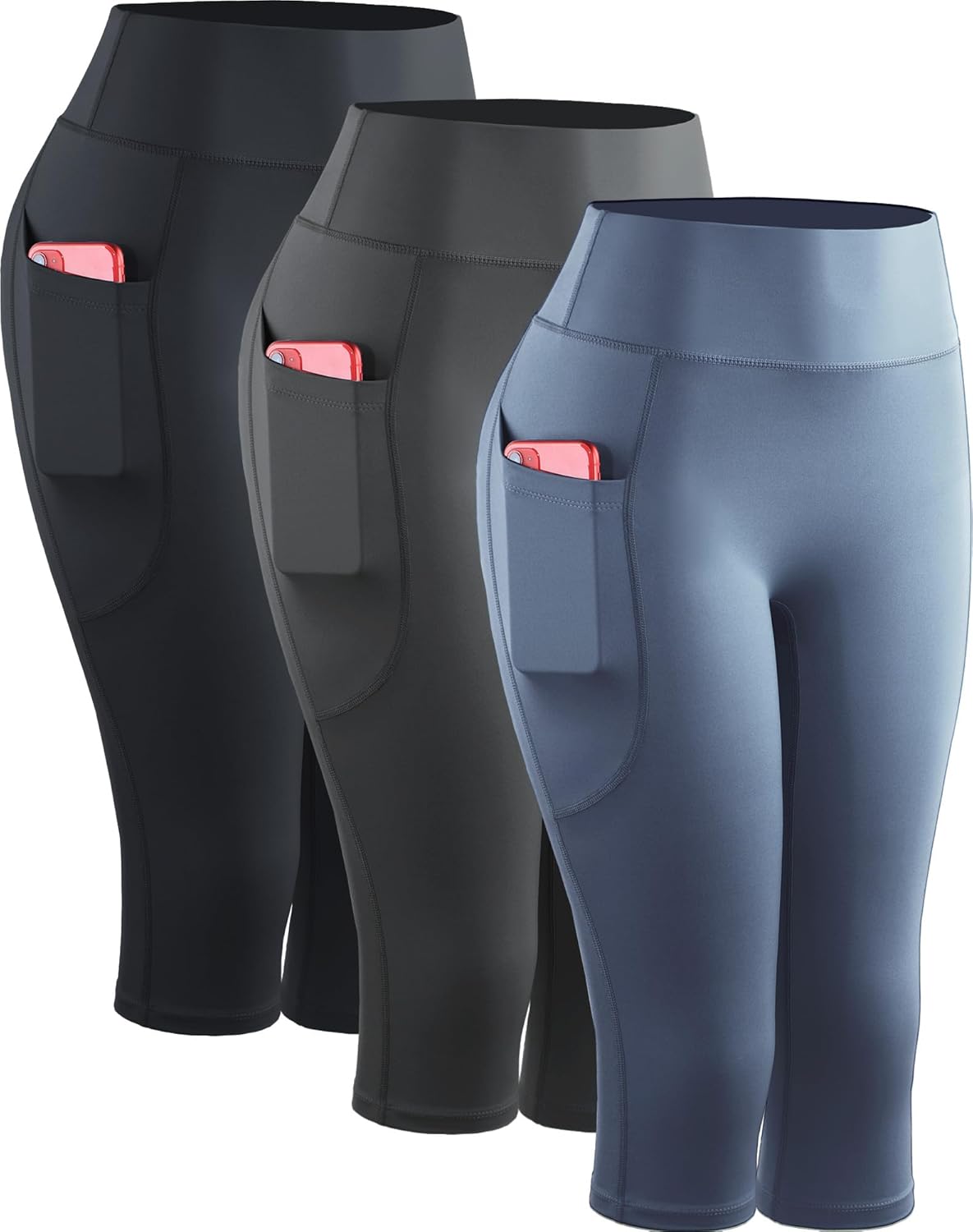 NELEUS Women's Tummy Control High Waist Capri Running Leggings