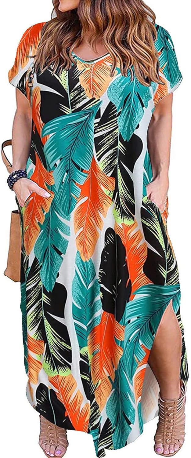 Kancystore Women's Plus Size Casual Maxi Dress with Pockets