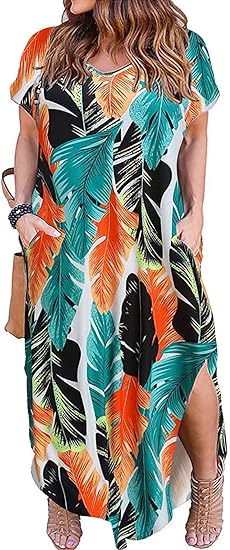 Kancystore Women's Plus Size Casual Loose Pocket Maxi Dress