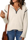 EVALESS Womens V Neck Quarter Zip Sweater - Dressy Casual Knit
