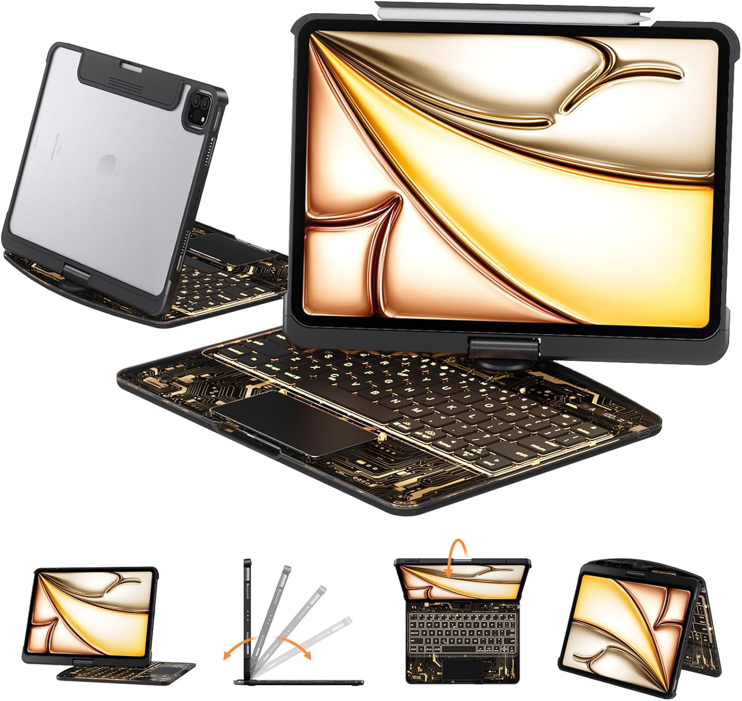 Transparent Case with Keyboard for iPad Air and Pro Models