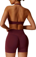 Workout Sets for Women 2 Piece Seamless Halter Sports Bra & Shorts