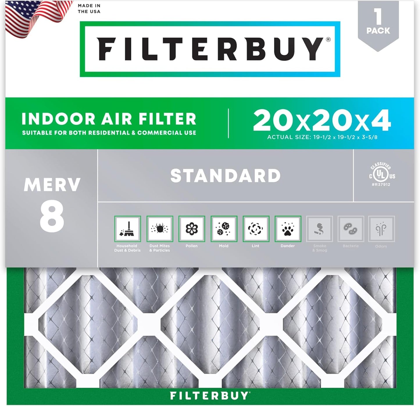 Filterbuy 20x20x4 Air Filter MERV 8 for Dust & Allergy Defense