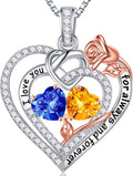 Sterling Silver Double Birthstone Pendant Necklace for Women Gifts