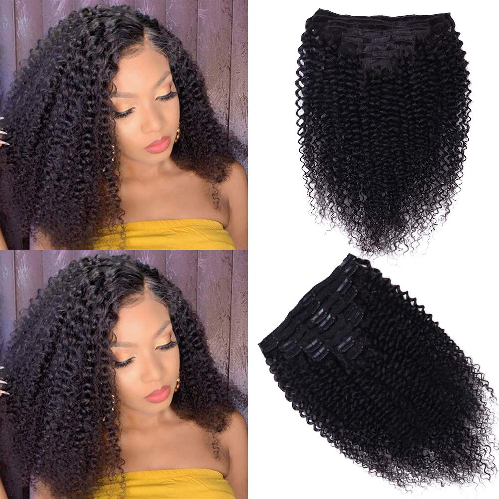 Curly Clip In Extensions for Black Women - 16 Inch Kinky Curls