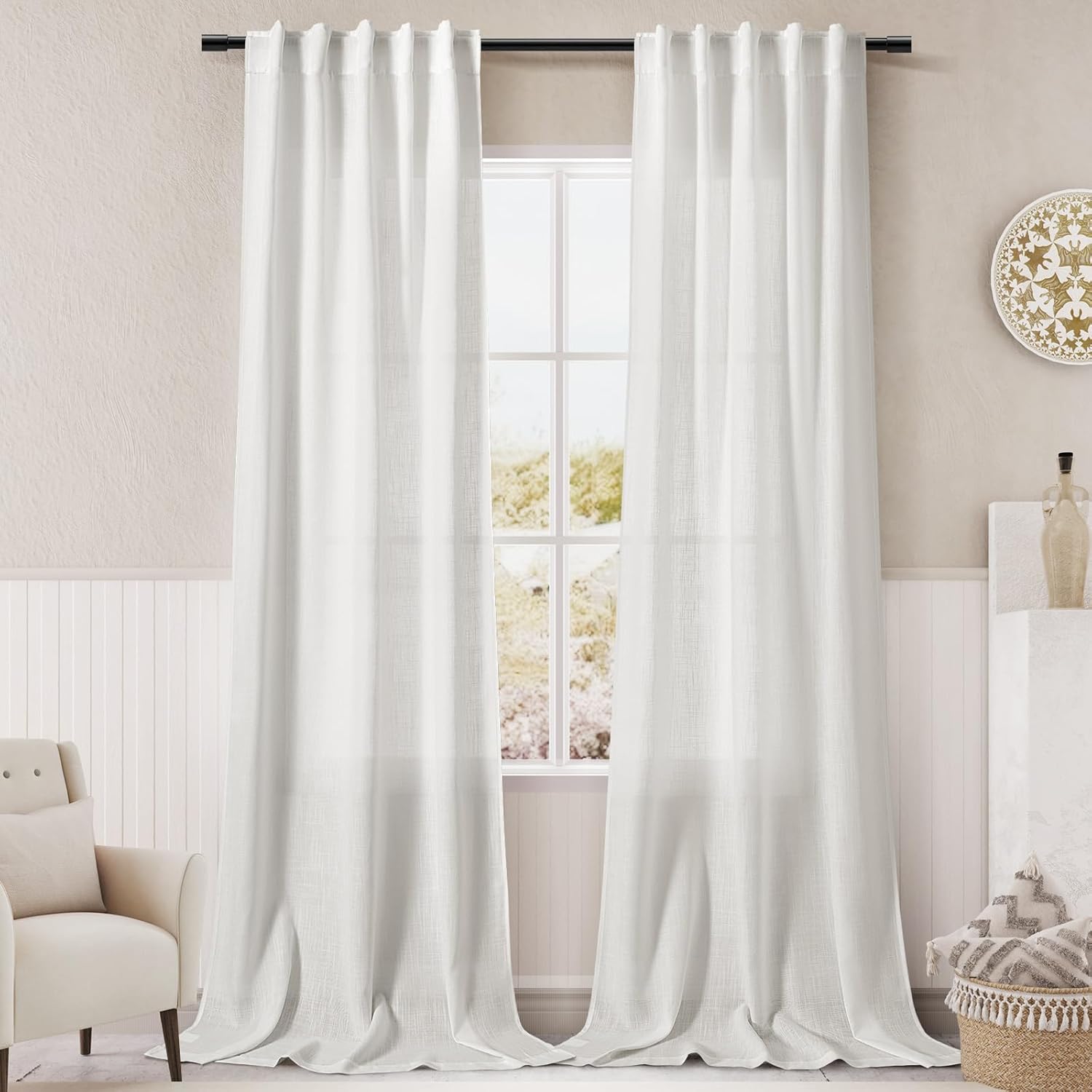Off White Linen Curtains 84 inches Long for Modern Farmhouse Decor