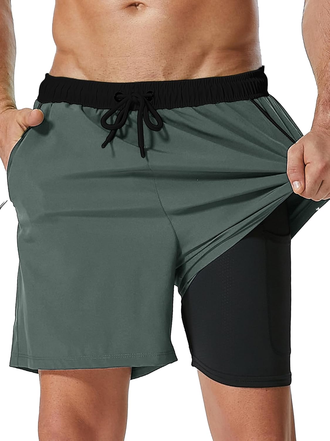 SILKWORLD Mens Swim Trunks with Compression Liner for Comfort