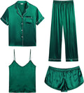 Womens Silk Satin Pajama 4pcs Set - Cami, Shorts, Shirt, Pants
