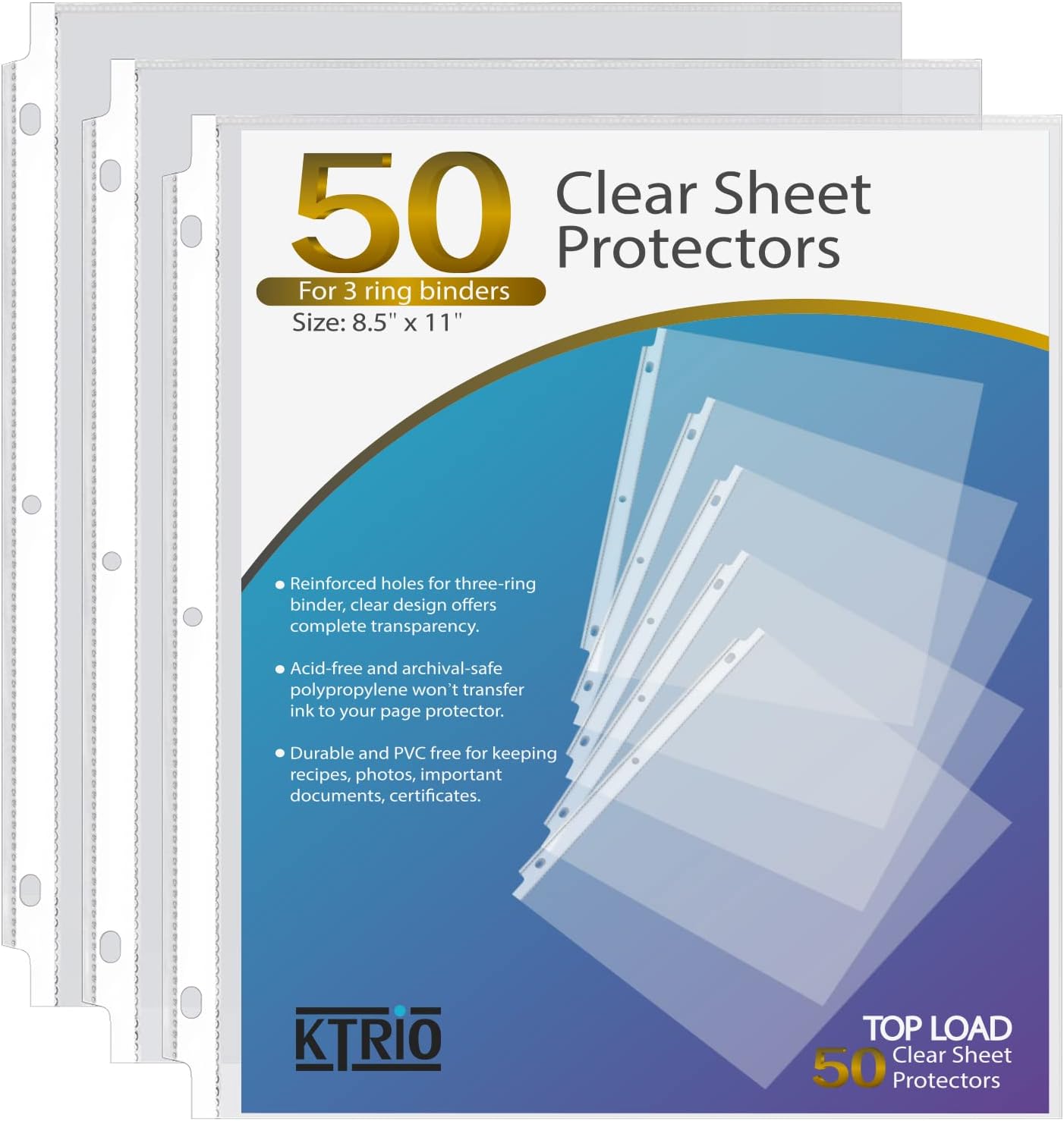 Clear Page Protectors for Binders, 50 Pack