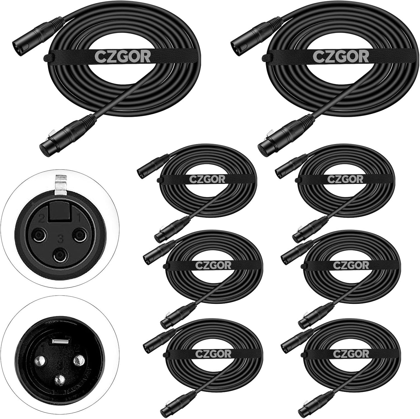 10 ft DMX Cable Pack - 8 Flexible 3 Pin XLR Cables for Lighting