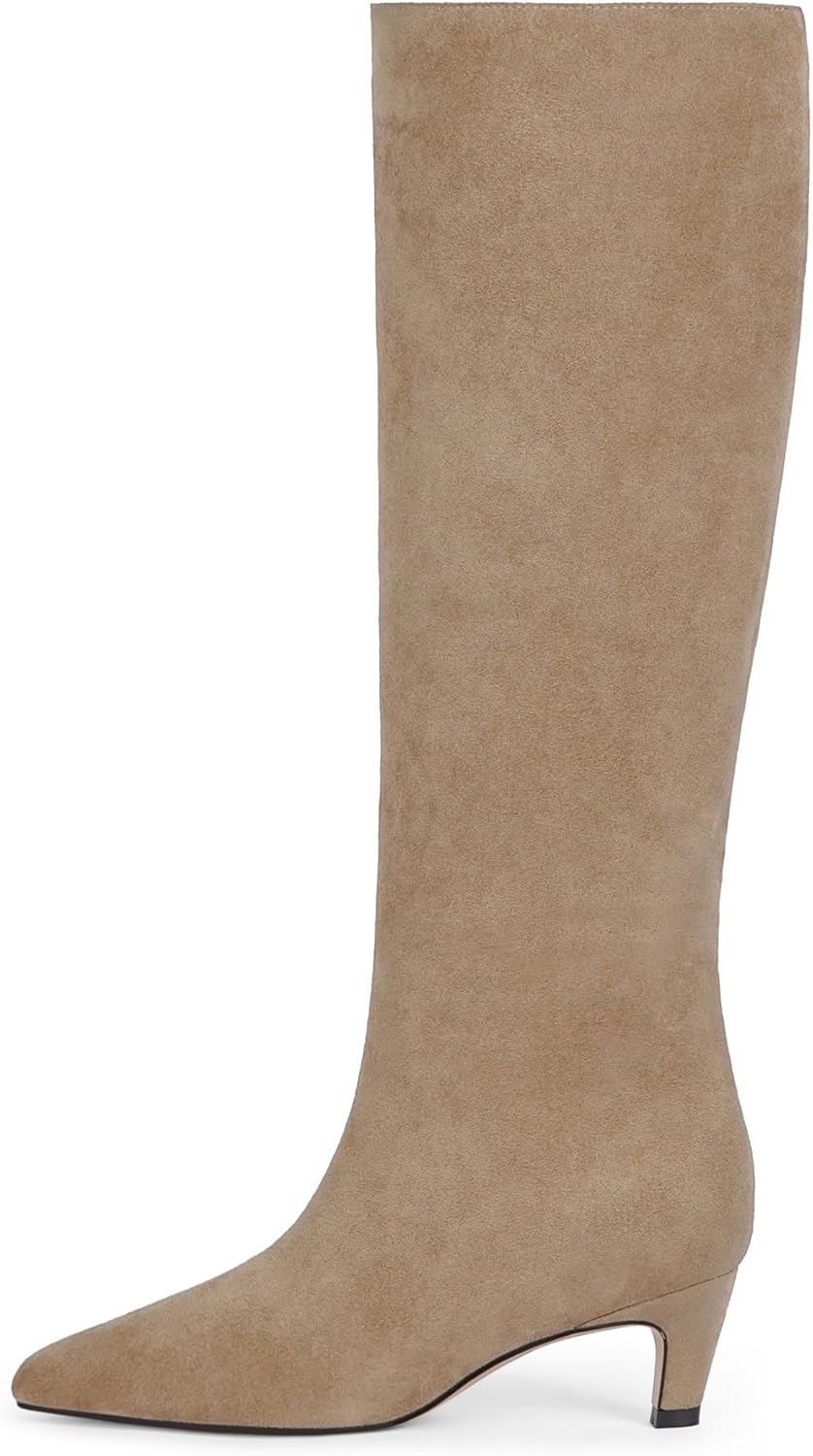 Modatope Knee High Boots Women Square Toe Kitten Heel Fashion