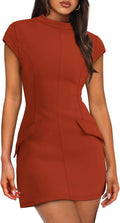 Womens Mock Neck Short Sleeve Bodycon Mini Dress - Fitted Summer