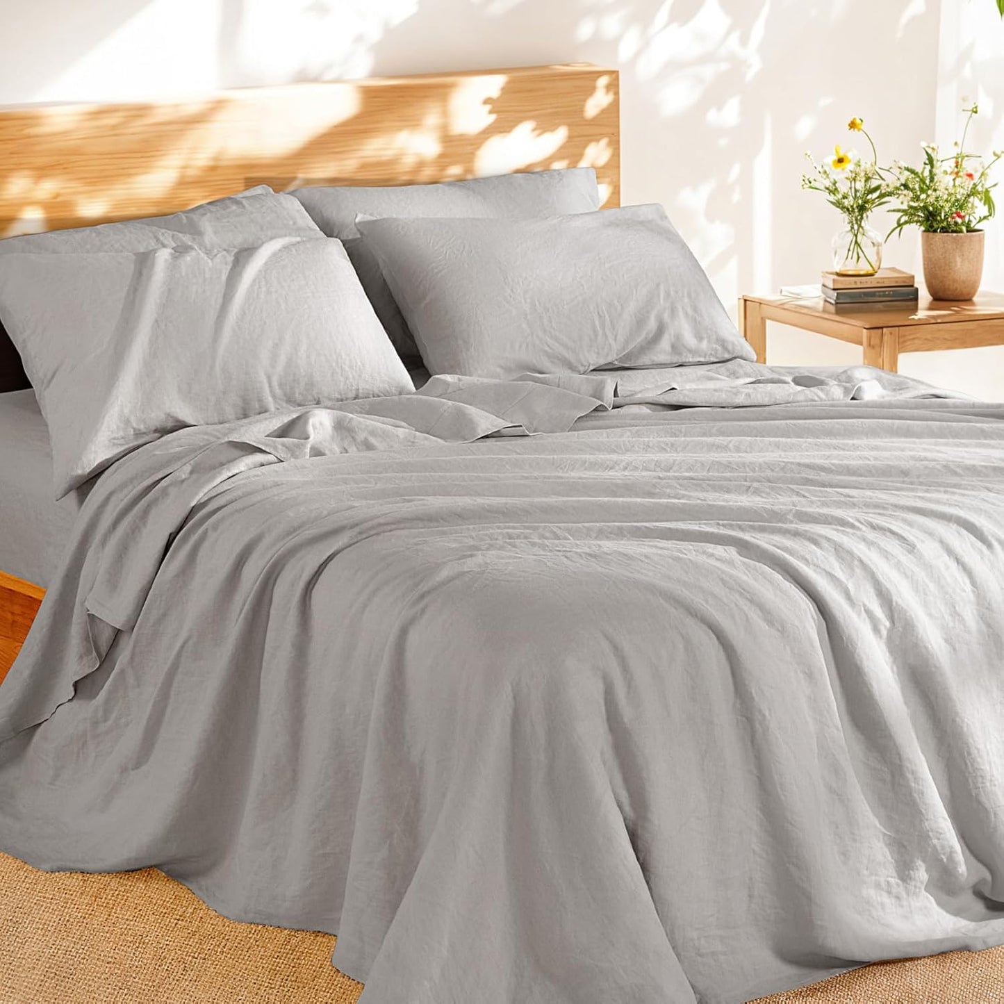 Shilucheng 100% French Linen Sheets for Queen Size Beds