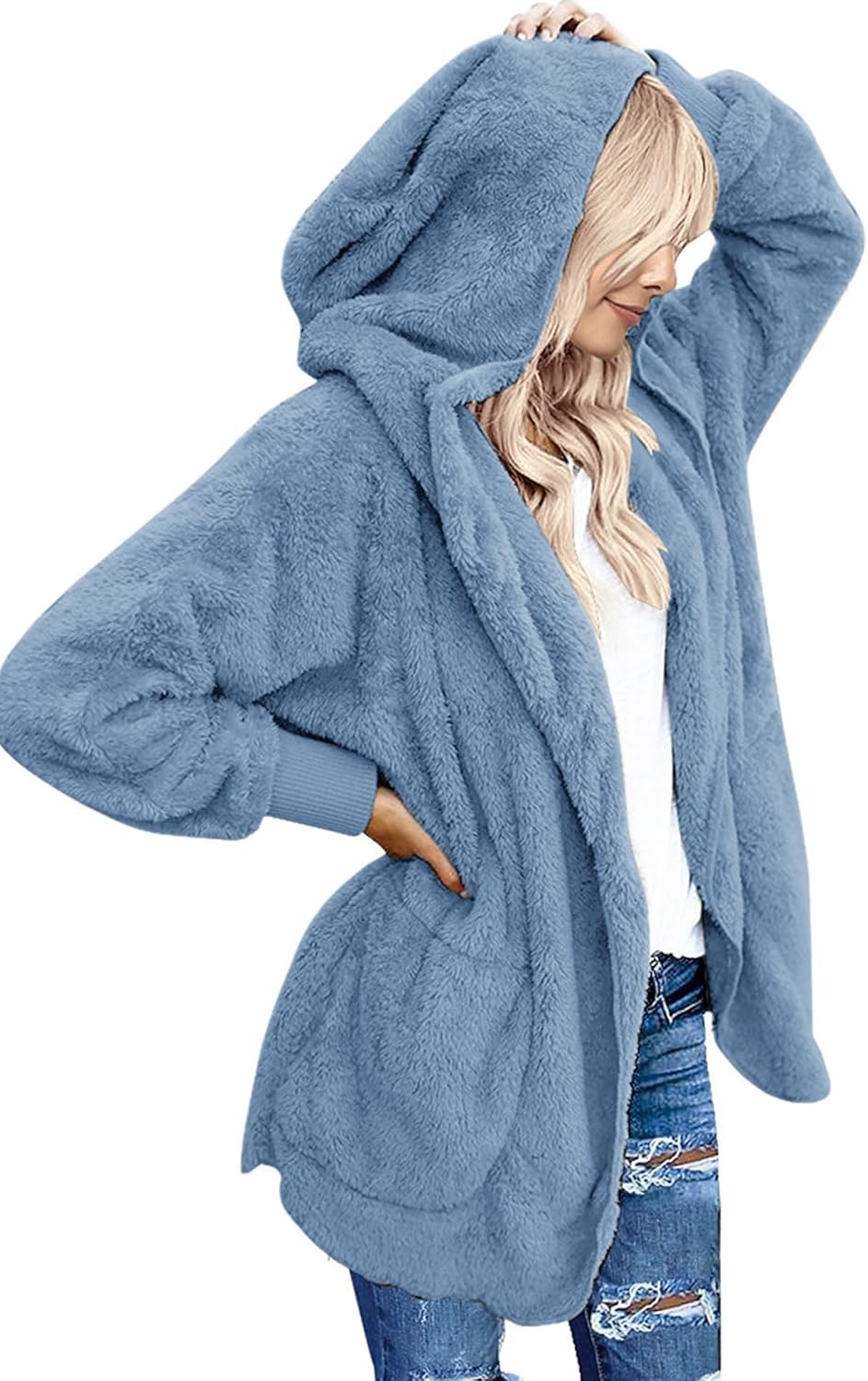 Yanekop Womens Fuzzy Fleece Jacket for Cozy Winter Style