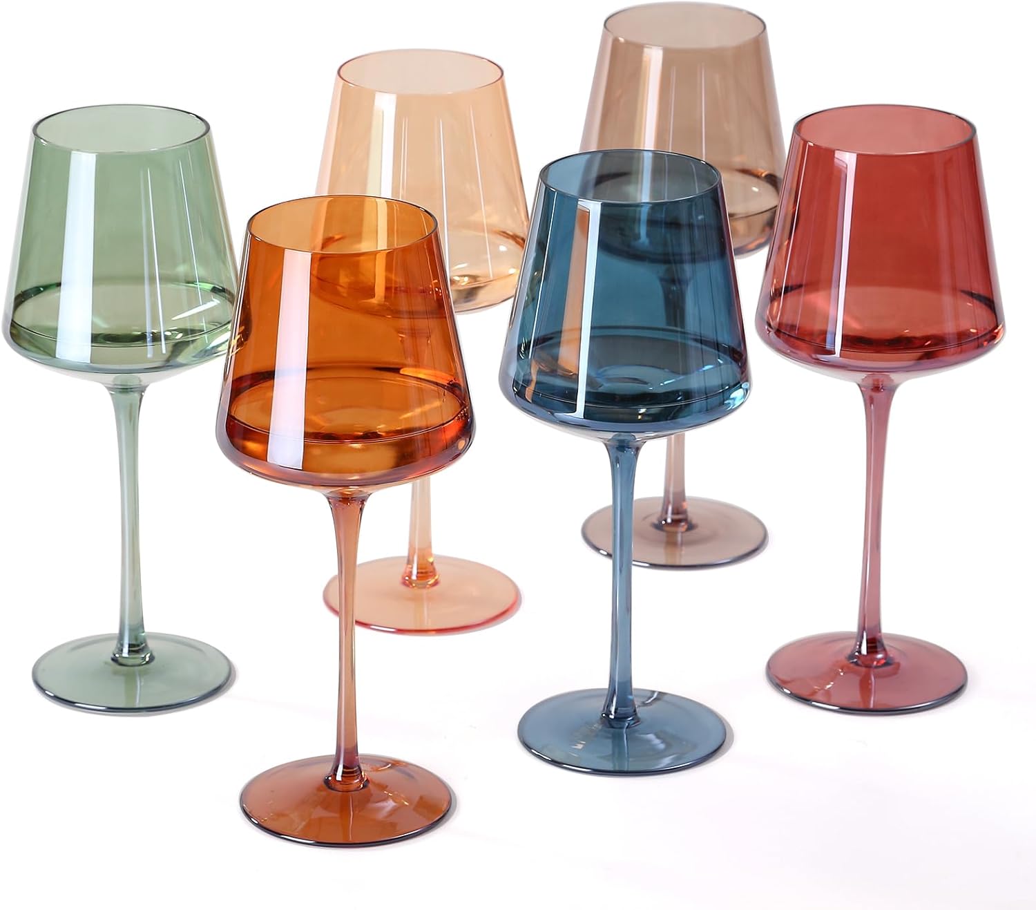 Hand Blown Colored Wine Glasses Set of 6 for Every Occasion