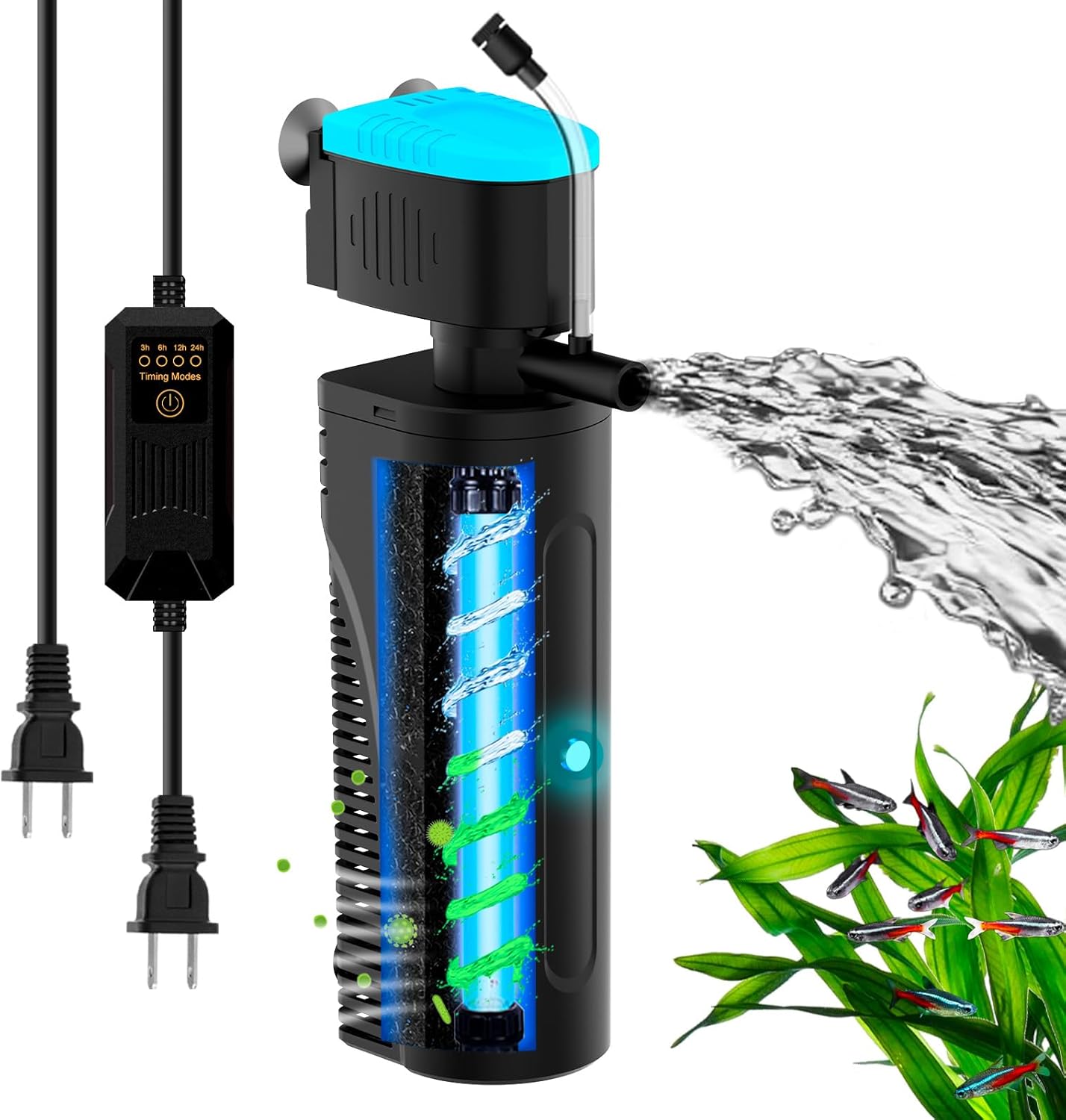 Aquarium Filter with Aeration & Rainfall Mode for 20-70Gal