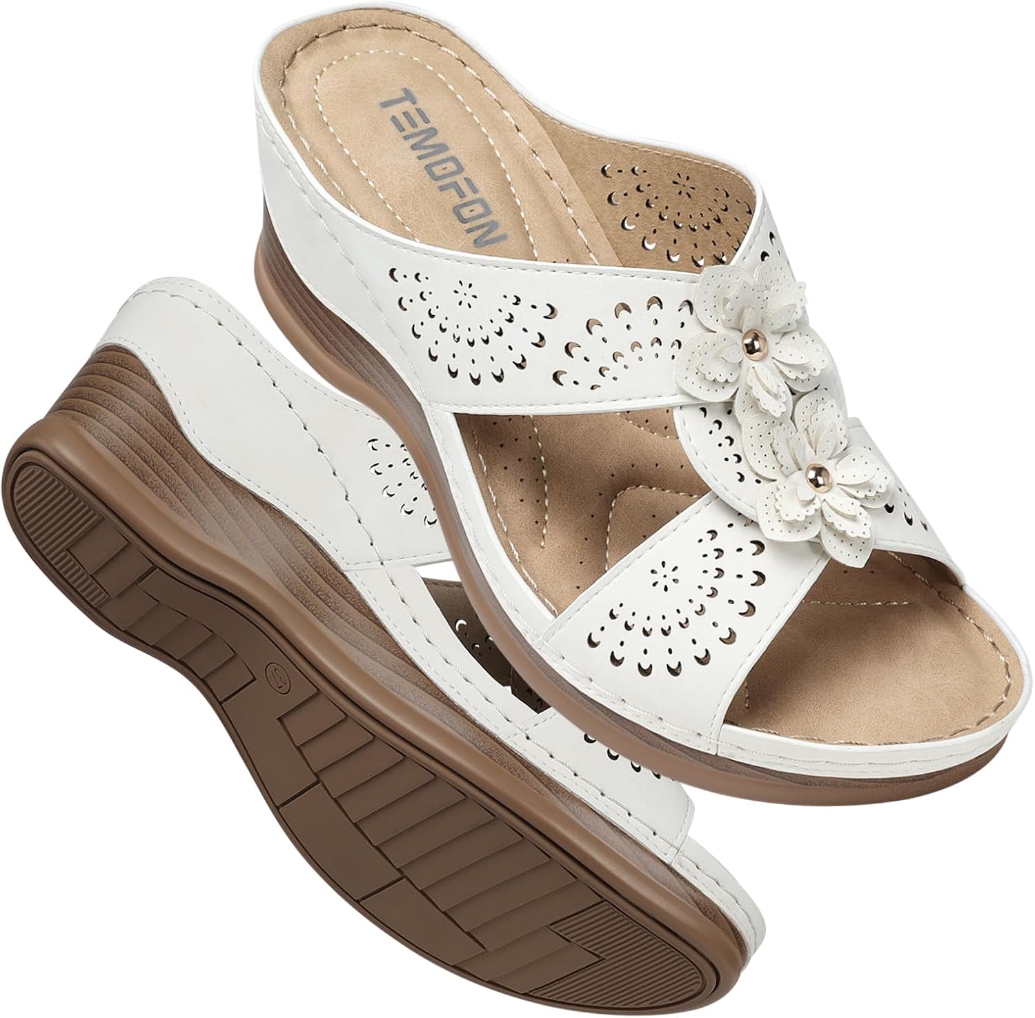 TEMOFON Womens Wedge Sandals: Comfortable Summer Slip-ons