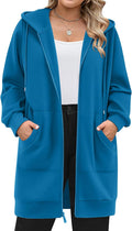 IN'VOLAND Plus Size Zip Up Hoodie Tunic - Long Fleece Jacket