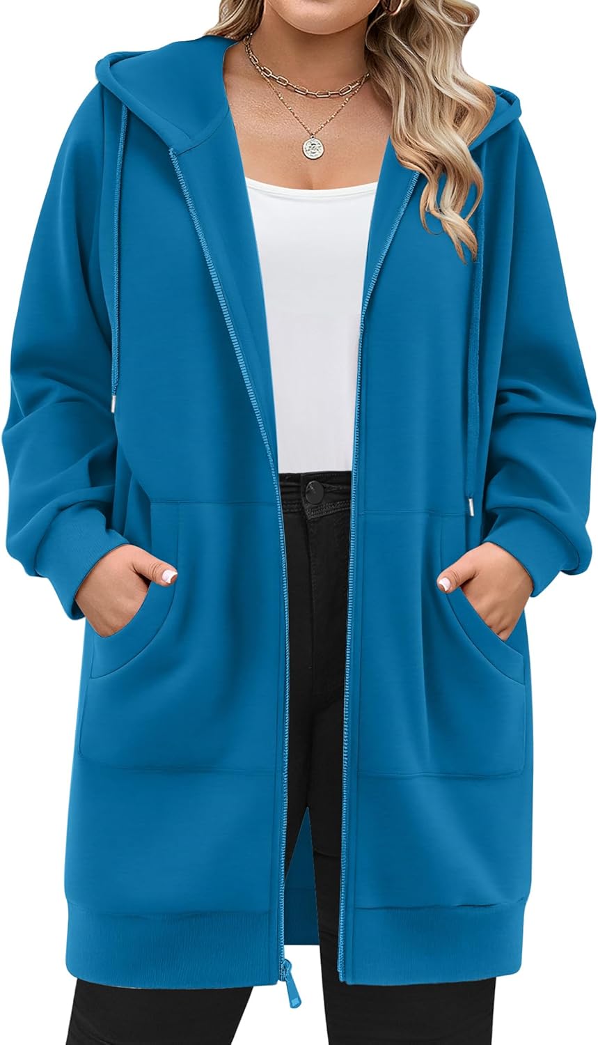 Plus Size Zip Up Hoodies for Women - Cozy Long Sleeve Tunic
