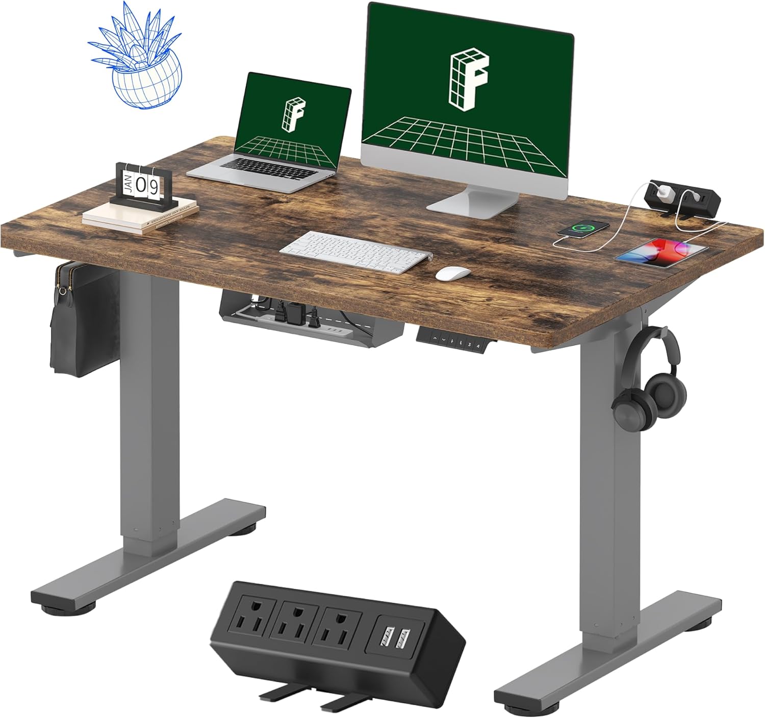 FLEXISPOT EN2 Electric Stand Up Desk with Power Strip and Memory