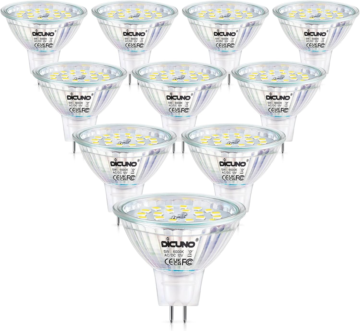 DiCUNO MR16 LED Bulbs Dimmable Daylight White 6000K 10 Pack