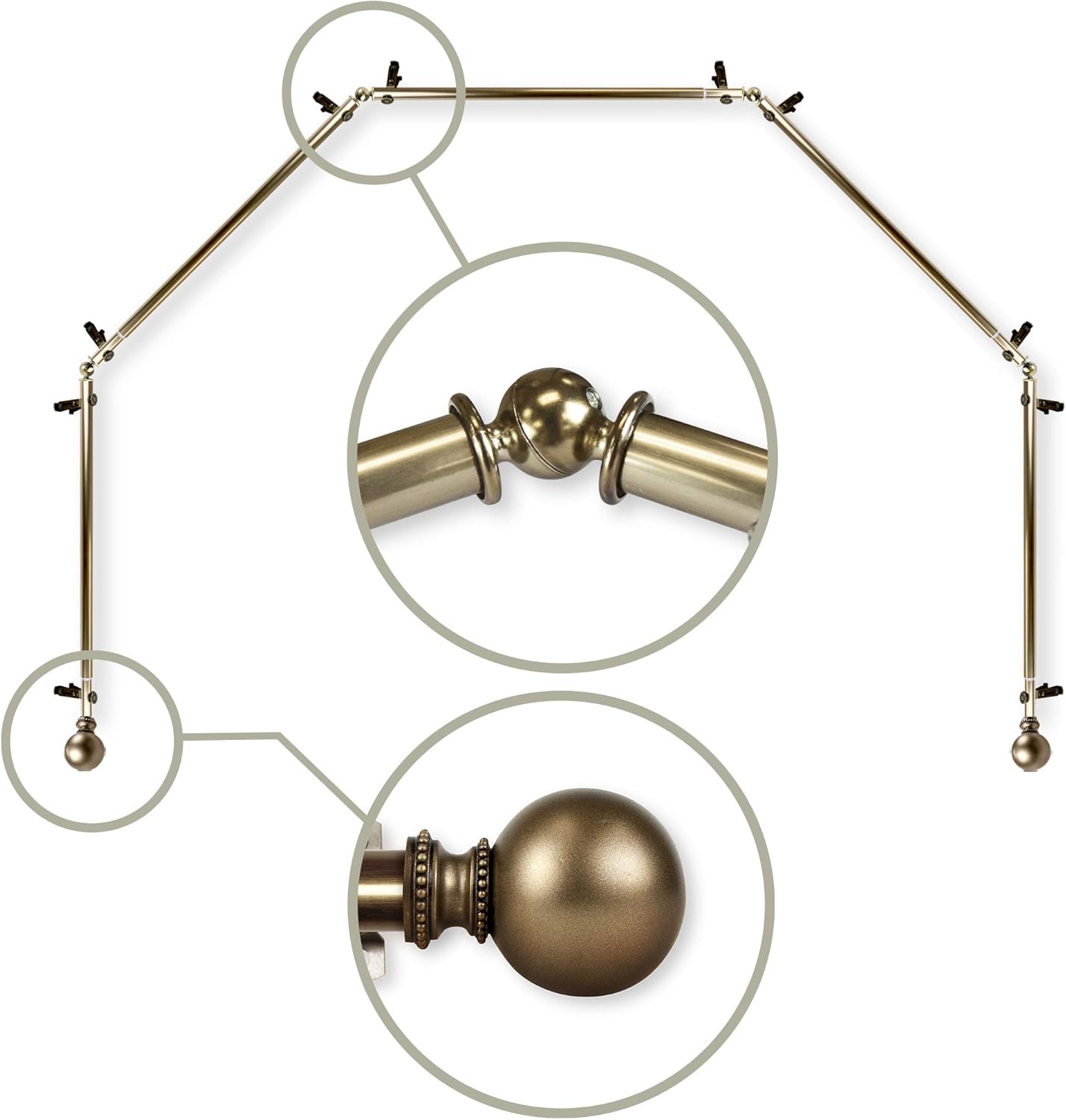 Stylish Bay Window Curtain Rod - Antique Brass
