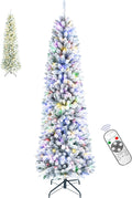 6.5ft Pre-lit Snow Flocked Pencil Christmas Tree with Remote - Slim