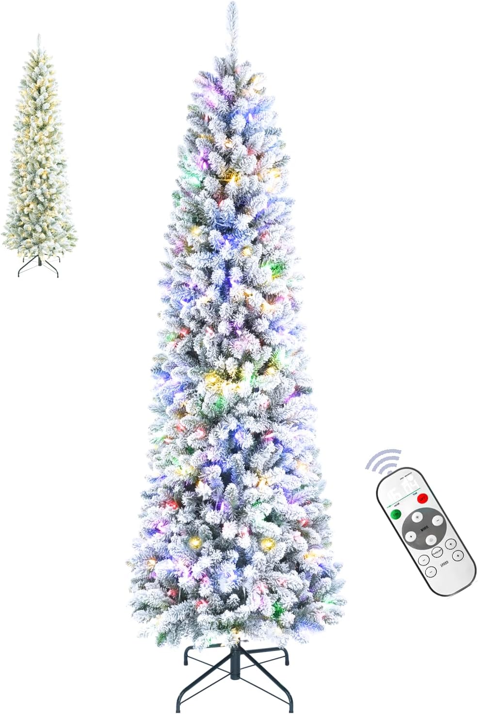 6.5FT Pre-lit Snow Flocked Pencil Christmas Tree for Holidays