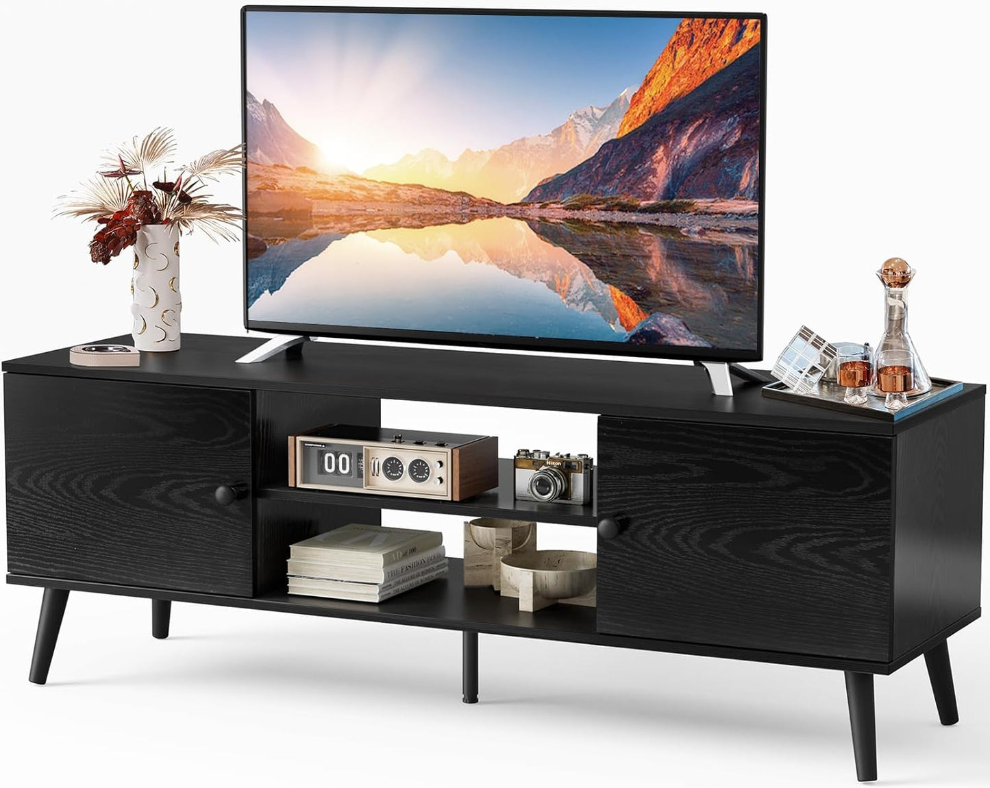 Modern Mid Century TV Stand for 55 60 inch TVs with Storage