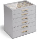 6 Layer Jewelry Box for Women with Glass Lid - Grey Velvet Organizer
