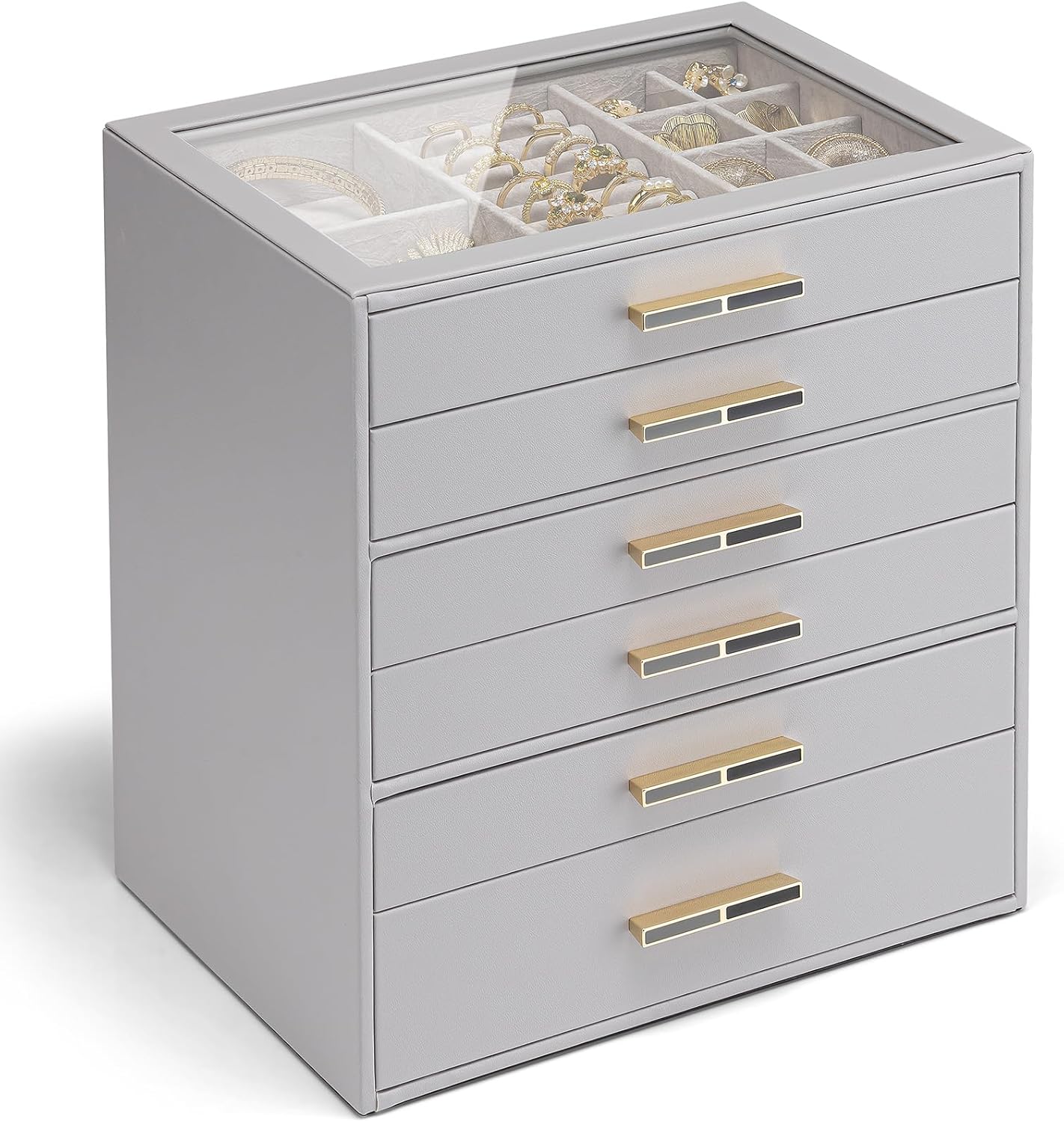 Vlando 6 Layer Jewelry Box with Glass Lid for Elegant Storage