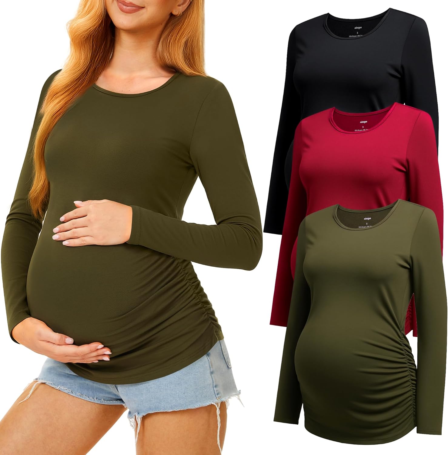 Maternity Shirts Long Sleeve Pregnancy Tops for Women - 3 Pack