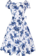 Girstunm Women's Classic Tea Dress Short Sleeve Swing with Pockets